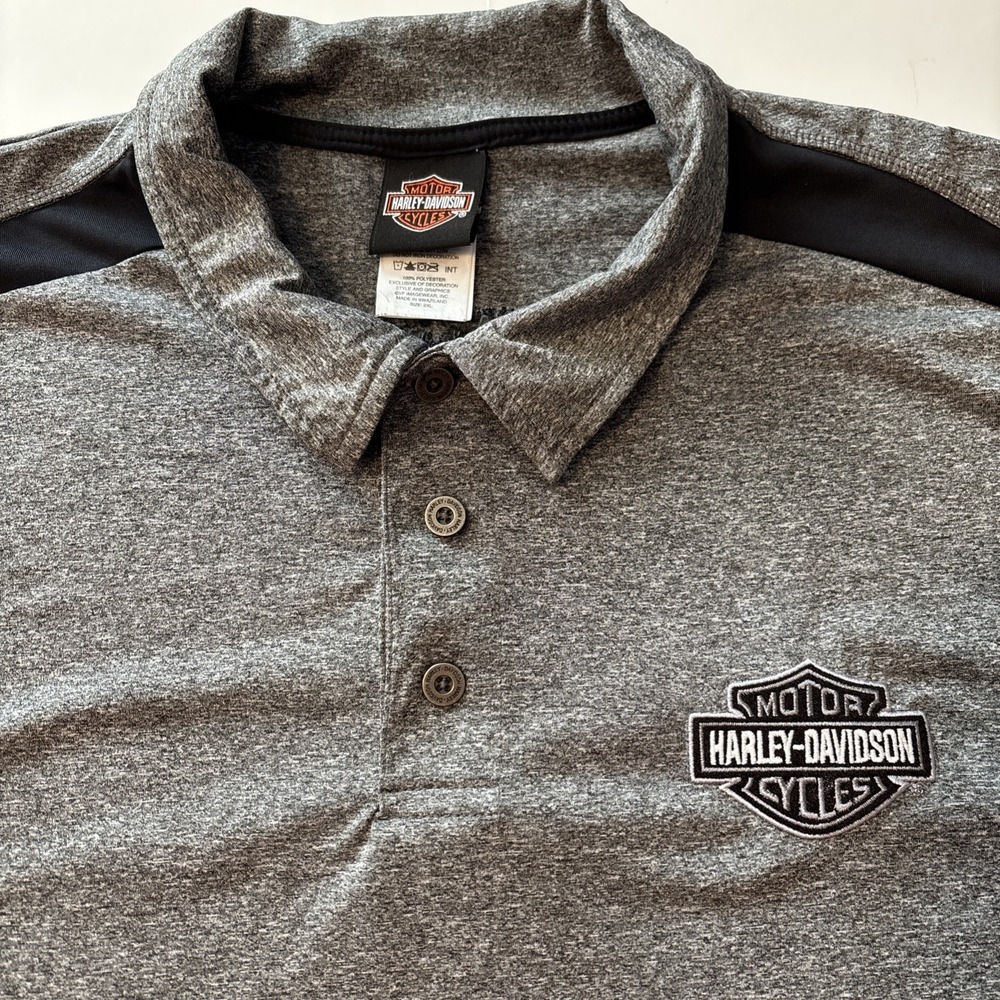 Harley-Davidson Men's 2XL Gray Black Short Sleeve Collared Polo Southside Indy